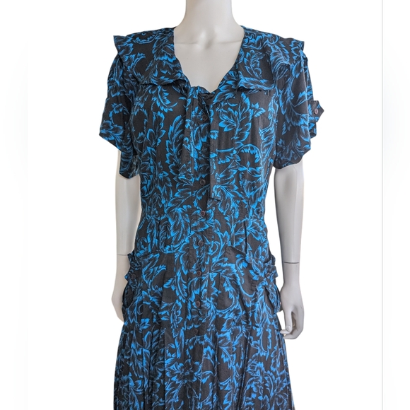 Karen Alexander Vintage Chic Black and Blue Floral Midi Dress - Picture 3 of 13